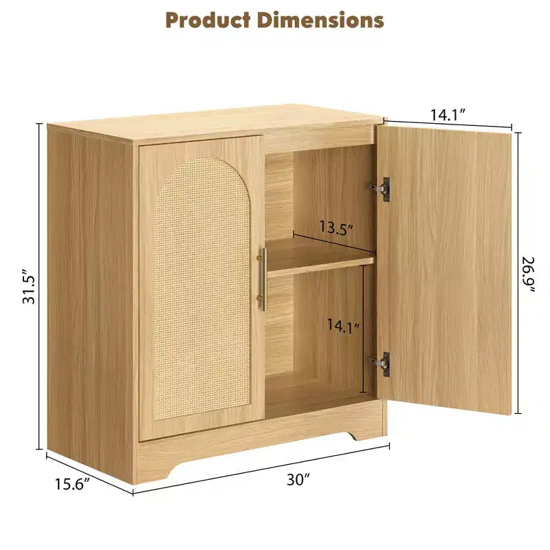 Madia moderna a buffet con 2 ante in rattan e ripiani, mobile credenza contenitore per soggiorno, sala da pranzo, cucina e ingresso
