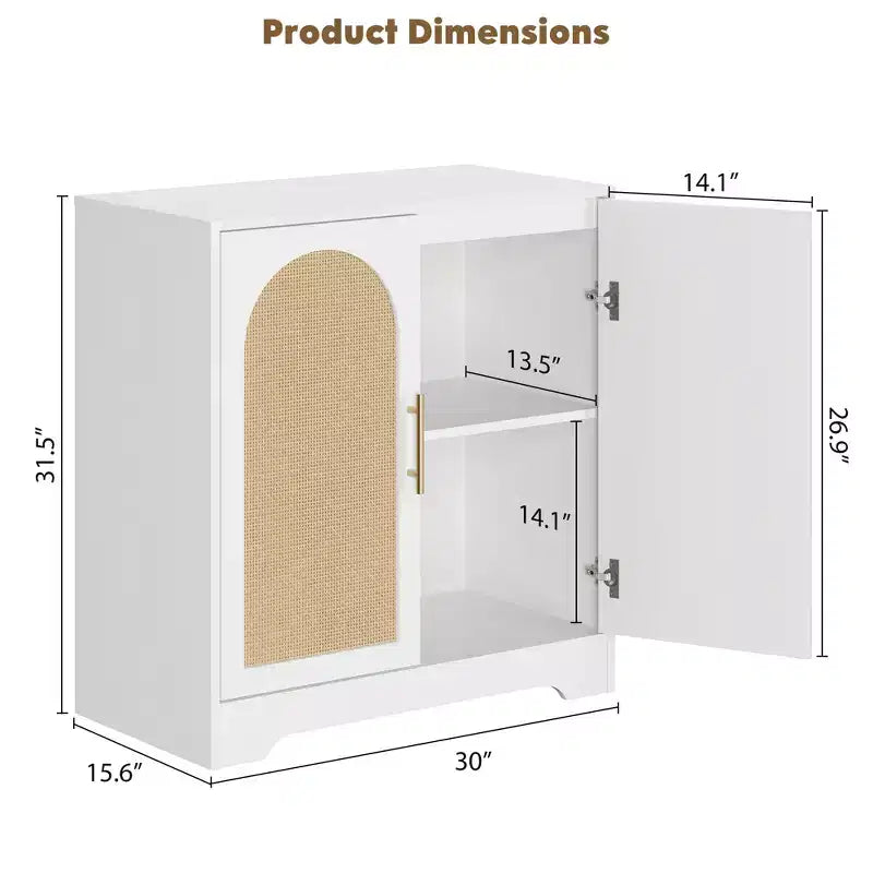 Madia moderna a buffet con 2 ante in rattan e ripiani, mobile credenza contenitore per soggiorno, sala da pranzo, cucina e ingresso
