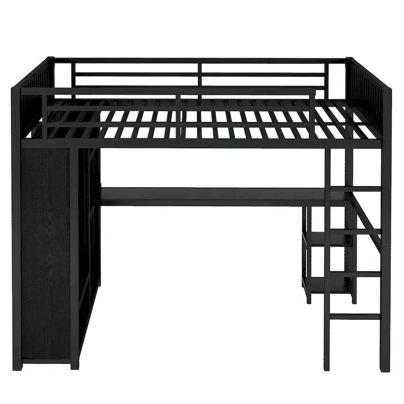 Full XL Size Loft Bed Frame with Built-in Wardrobe