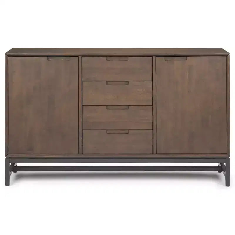 Mobile contenitore Devlin Mid-Century da 60” con cassetti centrali Marrone Noce - WyndenHall: Credenza in legno massello, Ripiani regolabili