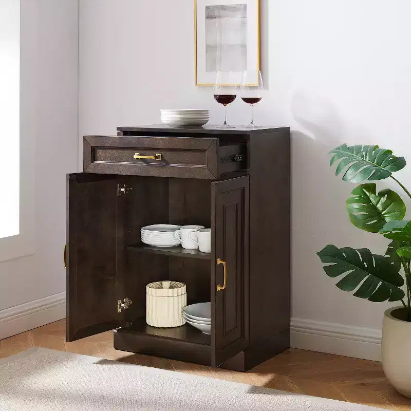 Crosley 36" Armadio contenitore da cucina Stanton Caffè: Ripiani regolabili, Struttura in MDF, Impiallacciatura in legno, 2 ante, 1 cassetto