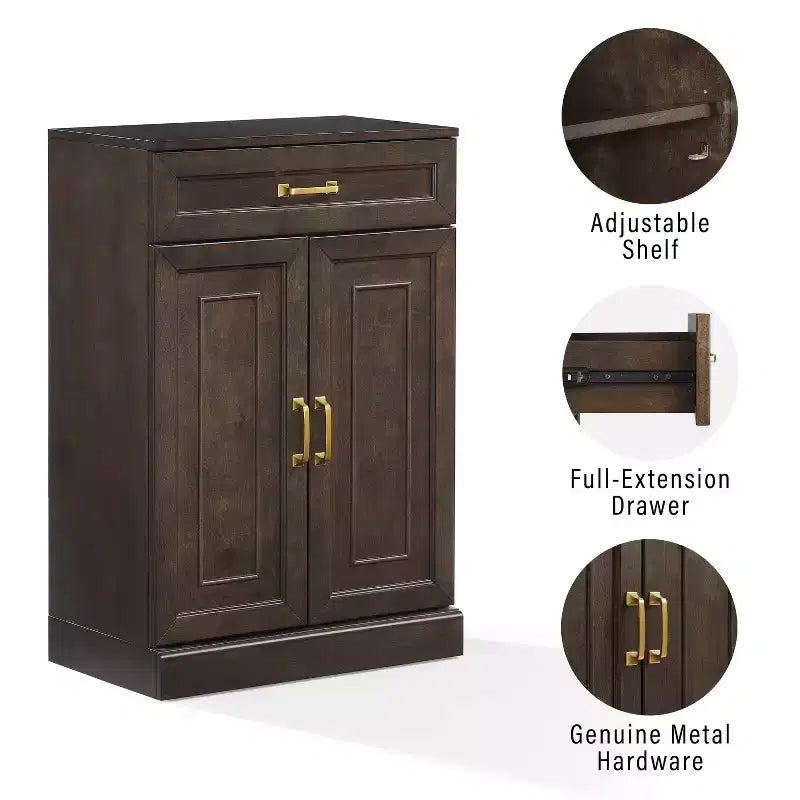 Crosley 36" Armadio contenitore da cucina Stanton Caffè: Ripiani regolabili, Struttura in MDF, Impiallacciatura in legno, 2 ante, 1 cassetto