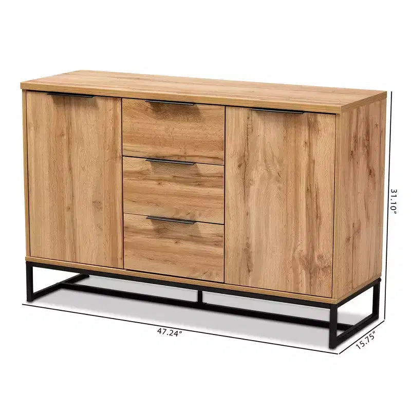 Reid Madia a 3 Cassetti in Legno e Metallo Rovere/Nero - Baxton Studio