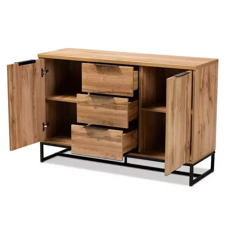 Reid Madia a 3 Cassetti in Legno e Metallo Rovere/Nero - Baxton Studio