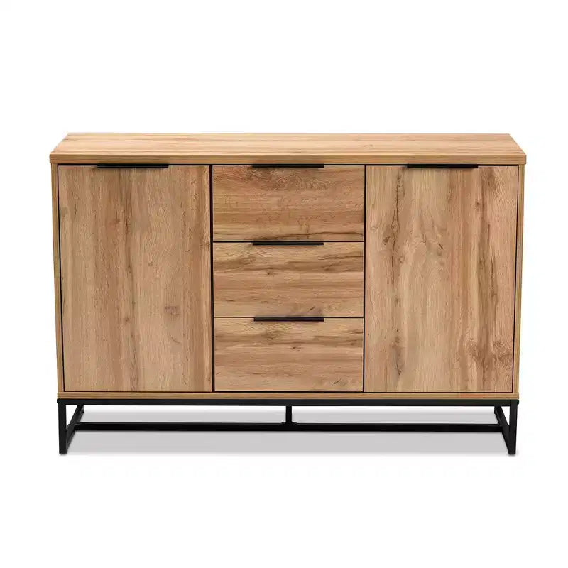 Reid Madia a 3 Cassetti in Legno e Metallo Rovere/Nero - Baxton Studio