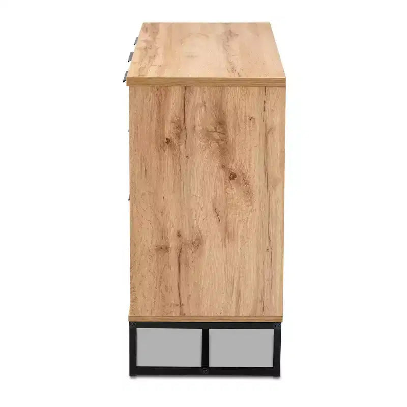 Reid Madia a 3 Cassetti in Legno e Metallo Rovere/Nero - Baxton Studio