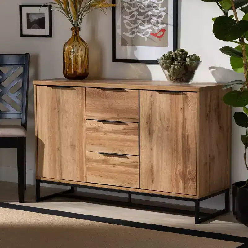 Reid Madia a 3 Cassetti in Legno e Metallo Rovere/Nero - Baxton Studio