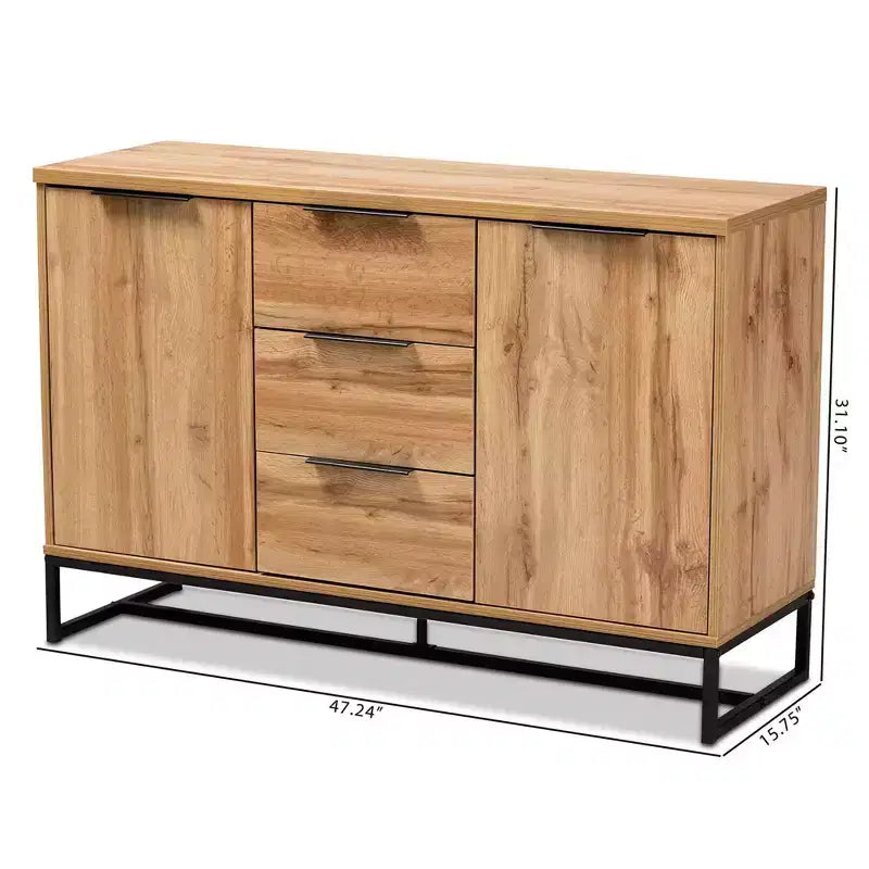 Reid Madia a 3 Cassetti in Legno e Metallo Rovere/Nero - Baxton Studio