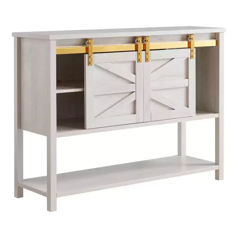Credenza da fattoria Quailridge da 47" con 4 ripiani e ante scorrevoli, rovere bianco - miBasics: Legno ingegnerizzato, vani regolabili