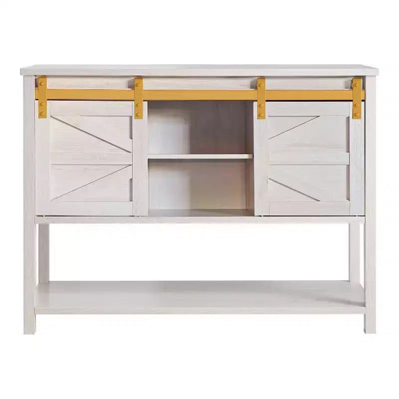 Credenza da fattoria Quailridge da 47" con 4 ripiani e ante scorrevoli, rovere bianco - miBasics: Legno ingegnerizzato, vani regolabili