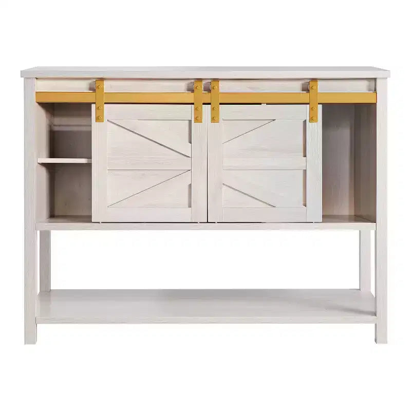 Credenza da fattoria Quailridge da 47" con 4 ripiani e ante scorrevoli, rovere bianco - miBasics: Legno ingegnerizzato, vani regolabili