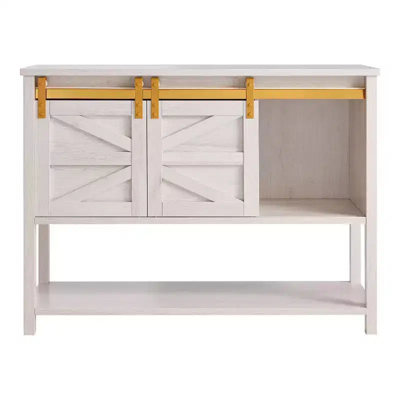 Credenza da fattoria Quailridge da 47" con 4 ripiani e ante scorrevoli, rovere bianco - miBasics: Legno ingegnerizzato, vani regolabili