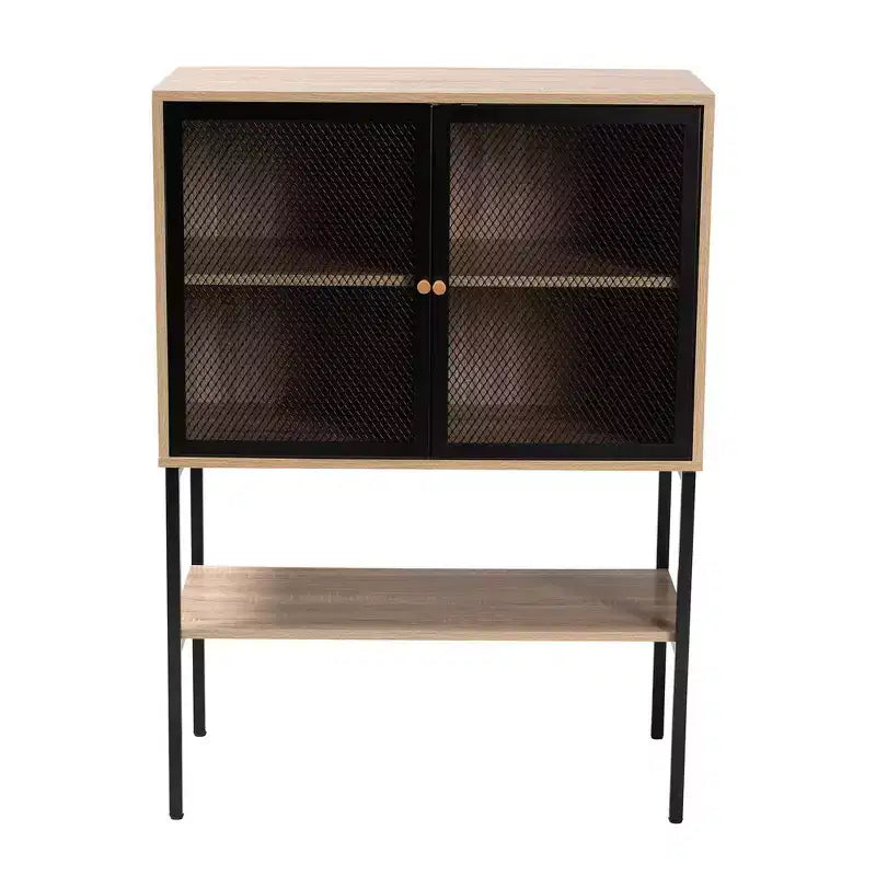Baxton Studio Asher Wood and Metal 2 Door Sideboard Dining Cabinet Natural Brown/Black : Fixed Shelves, Particle Board Frame