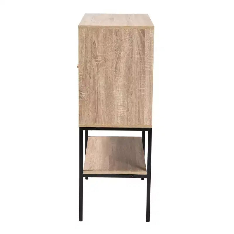 Baxton Studio Asher Credenza con 2 Ante in Legno e Metallo, Mobile da Pranzo Marrone Naturale/Nero: Ripiani Fissi, Struttura in Truciolato