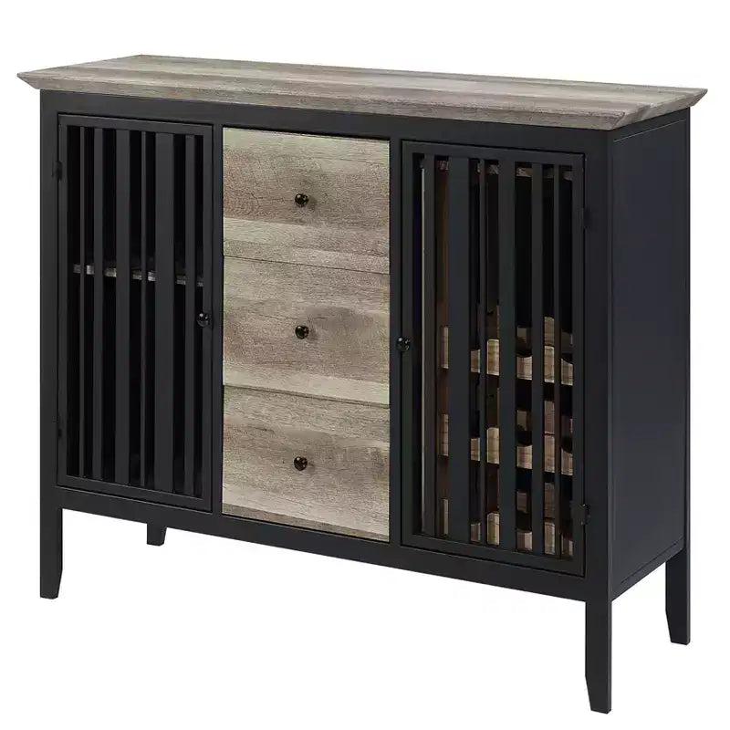 Mobile da cucina e sala da pranzo Zudora da 47" con finitura quercia antica e nero sabbia - Acme Furniture: struttura in metallo, scomparti divisi, legno composito