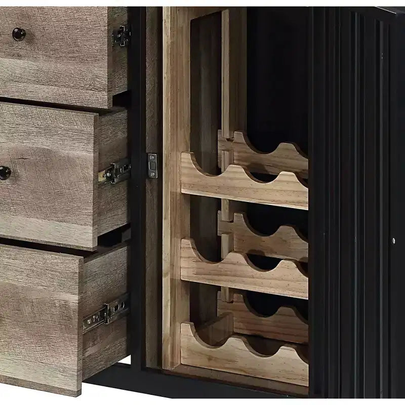 Mobile da cucina e sala da pranzo Zudora da 47" con finitura quercia antica e nero sabbia - Acme Furniture: struttura in metallo, scomparti divisi, legno composito