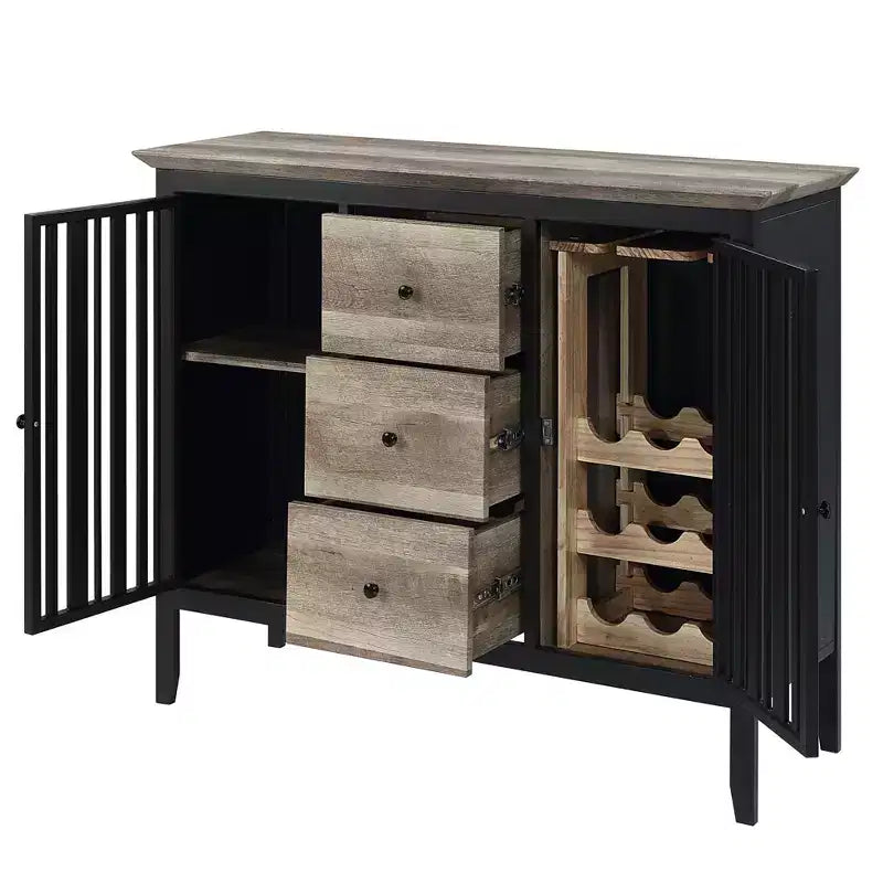 Mobile da cucina e sala da pranzo Zudora da 47" con finitura quercia antica e nero sabbia - Acme Furniture: struttura in metallo, scomparti divisi, legno composito