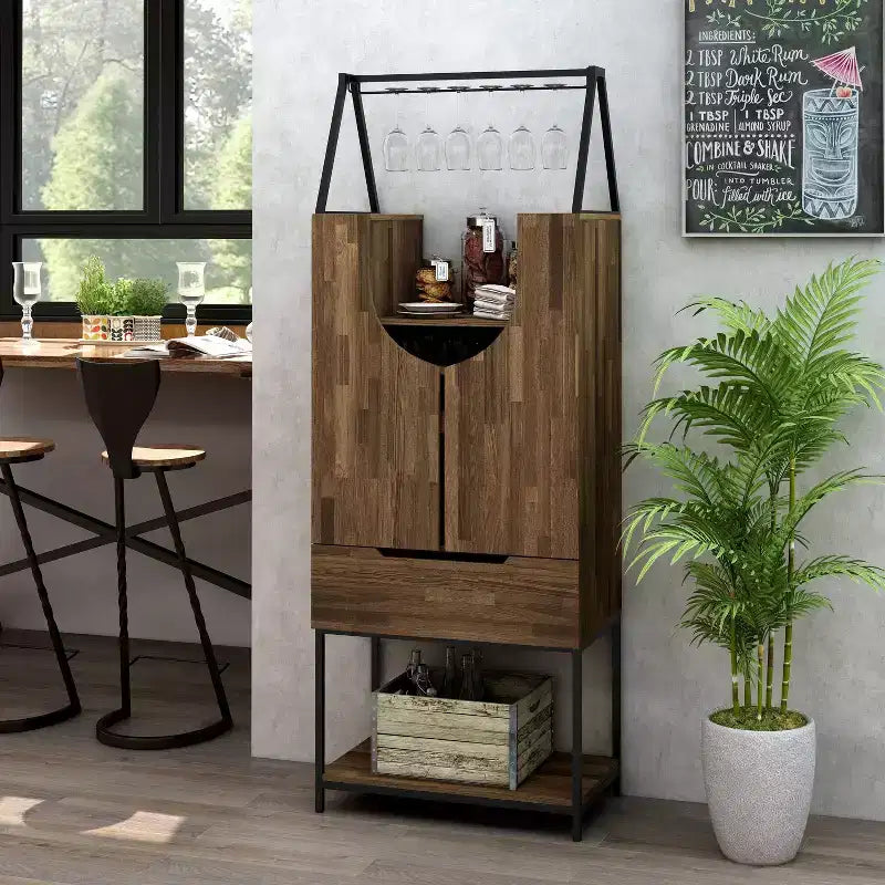24/7 Shop At Home Mobile Cantinetta Meluse Multi Storage Legno Hickory Chiaro: Elegante Credenza da Pranzo, Bar e Cantina