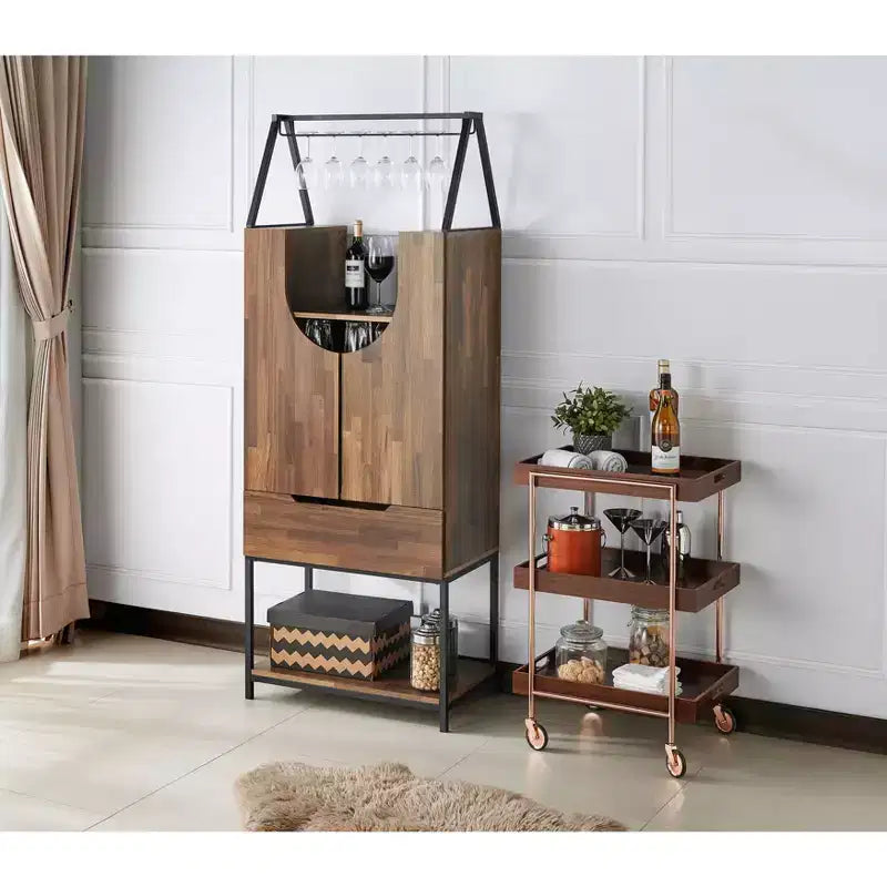 24/7 Shop At Home Mobile Cantinetta Meluse Multi Storage Legno Hickory Chiaro: Elegante Credenza da Pranzo, Bar e Cantina