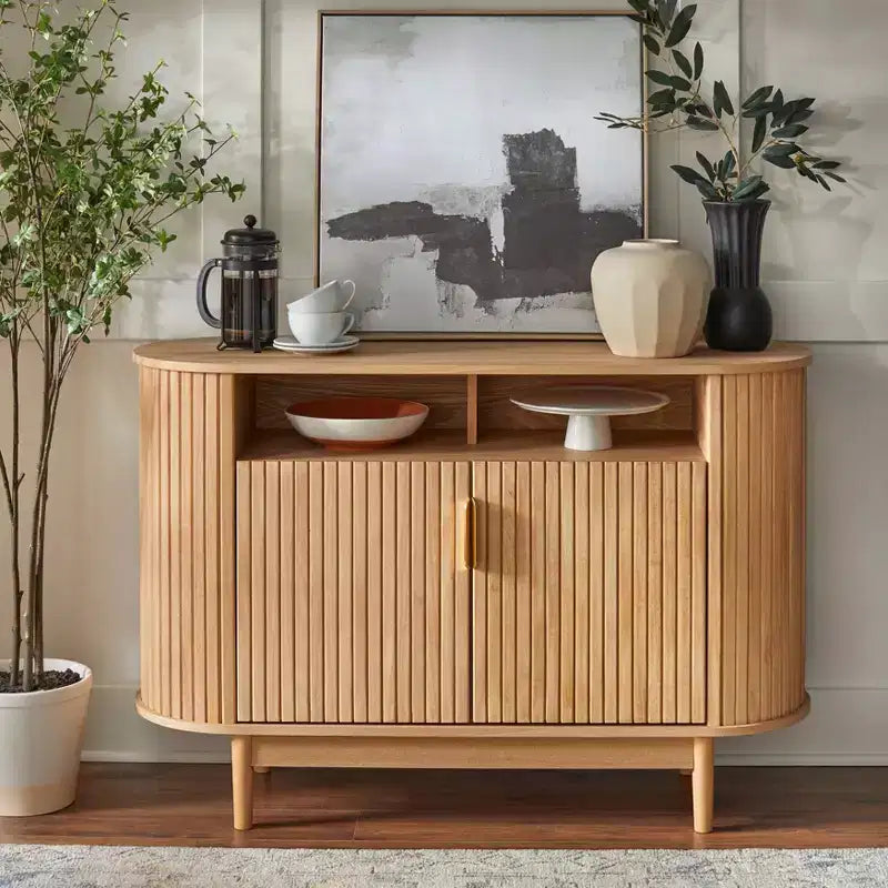 Madia ovale a 2 cassetti con scanalature Kendrick Lifestorey, rovere chiaro