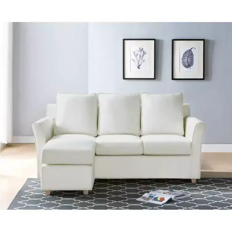 Divano imbottito Henri color crema di mandorla - HOMES: Inside + Out: Sezionale a L in microfibra, stile transizionale