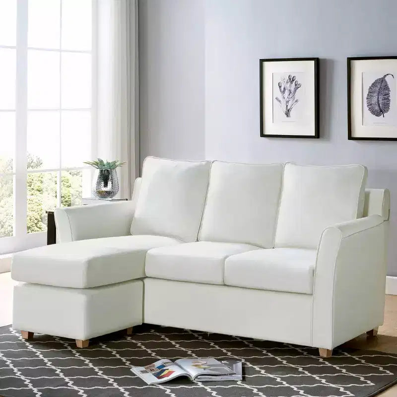 Divano imbottito Henri color crema di mandorla - HOMES: Inside + Out: Sezionale a L in microfibra, stile transizionale