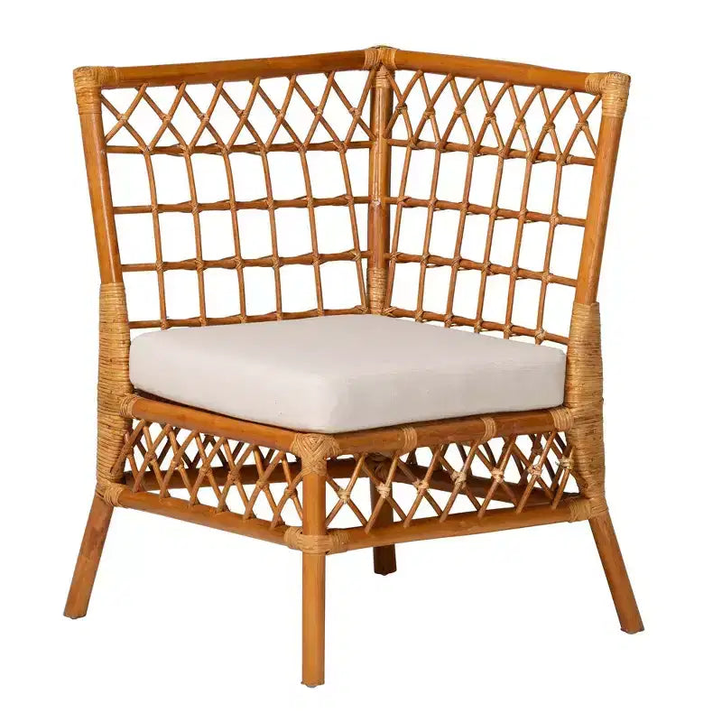bali & pari Set Panca ad Angolo da Pranzo in Rattan Capella 3 Pezzi Bianco/Miele Chiaro: Fatto a Mano, Imbottito in Schiuma, Nessun Montaggio Richiesto