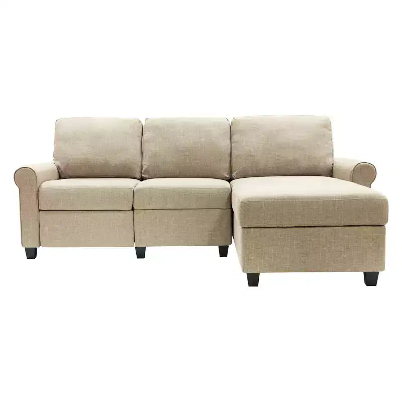 Divano Sezionale Reclinabile Serta Copenhagen con Chaise a Destra e Contenitore Beige: Rivestimento in Microfibra, Struttura in Legno, Pulizia a Macchia