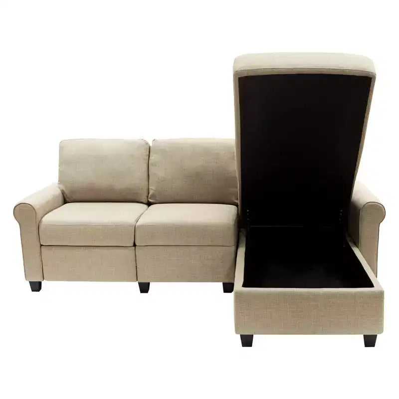 Divano Sezionale Reclinabile Serta Copenhagen con Chaise a Destra e Contenitore Beige: Rivestimento in Microfibra, Struttura in Legno, Pulizia a Macchia