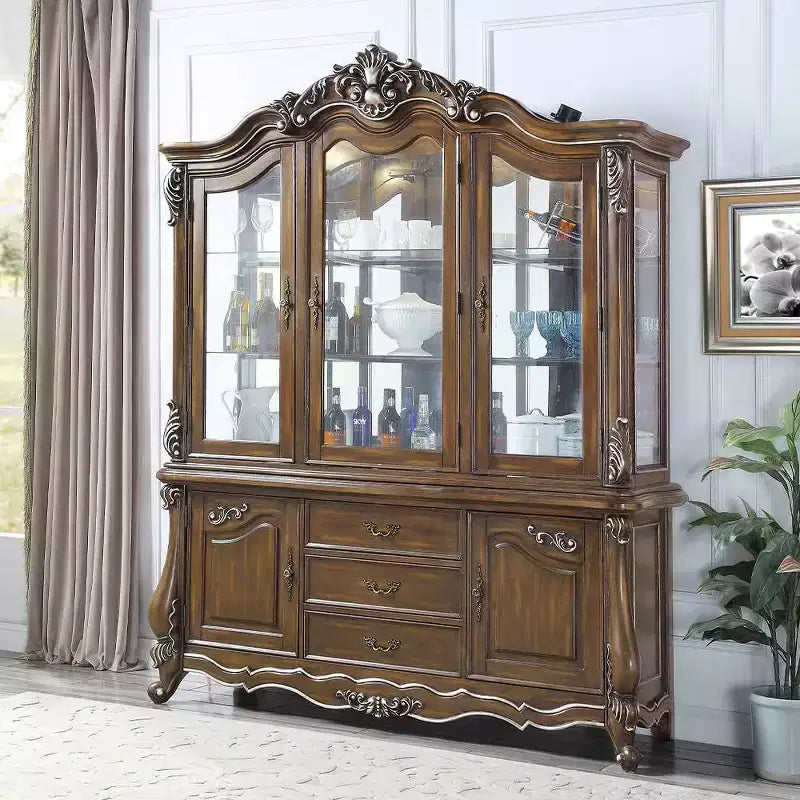 Armadietto decorativo Latisha da 76" rovere antico - Acme Furniture: Nessun assemblaggio, Vetro temperato, 5 cassetti