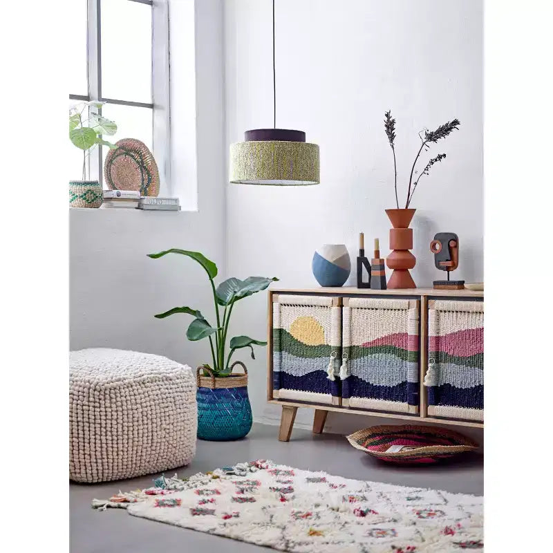 Storied Home Consolle in Legno di Mango, Motivo Crema: Ante in Corda Intrecciata, Vano Contenitore Diviso, Montaggio Senza Attrezzi