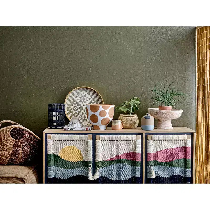 Storied Home Consolle in Legno di Mango, Motivo Crema: Ante in Corda Intrecciata, Vano Contenitore Diviso, Montaggio Senza Attrezzi