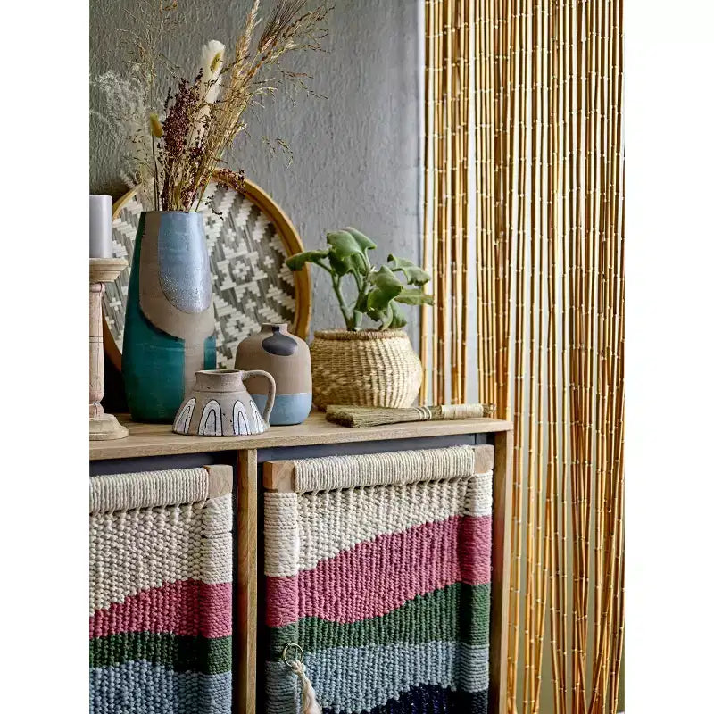 Storied Home Consolle in Legno di Mango, Motivo Crema: Ante in Corda Intrecciata, Vano Contenitore Diviso, Montaggio Senza Attrezzi