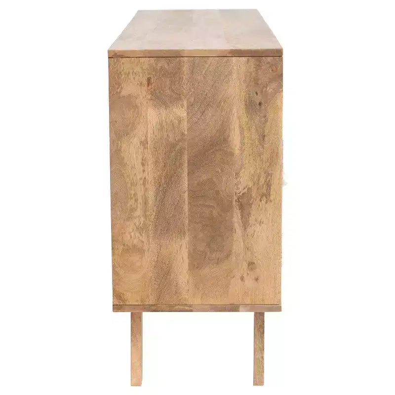 Storied Home Consolle in Legno di Mango, Motivo Crema: Ante in Corda Intrecciata, Vano Contenitore Diviso, Montaggio Senza Attrezzi