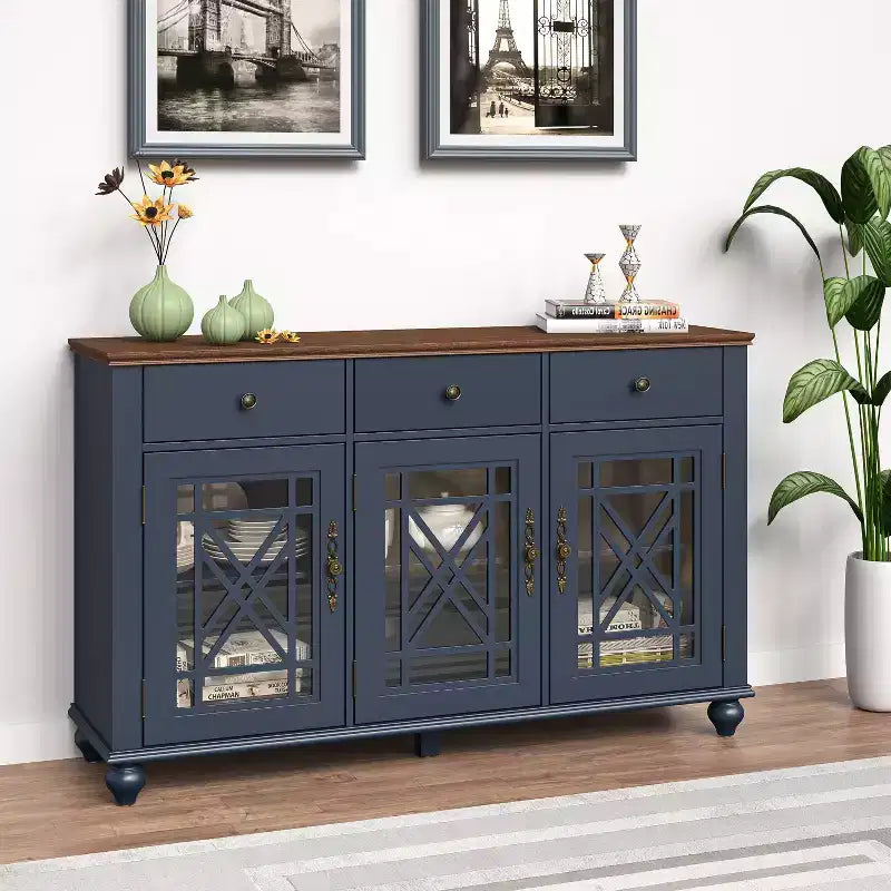 Mobile credenza/buffet Festivo 55" con cassetti, stile vintage, blu navy