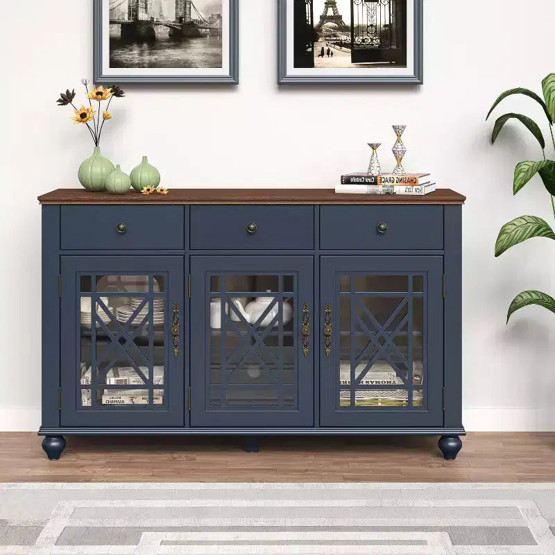 Mobile credenza/buffet Festivo 55" con cassetti, stile vintage, blu navy