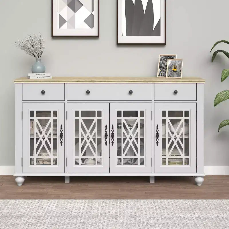 Festivo Credenza/Buffet da appoggio con cassetti, stile vintage, 63" - Bianco