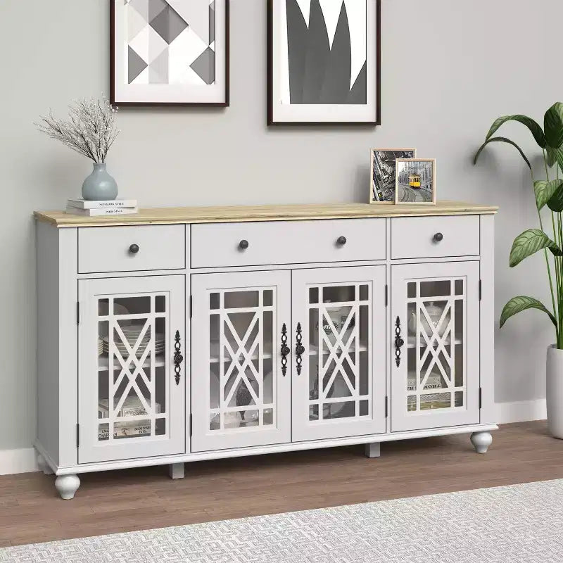 Festivo Credenza/Buffet da appoggio con cassetti, stile vintage, 63" - Bianco