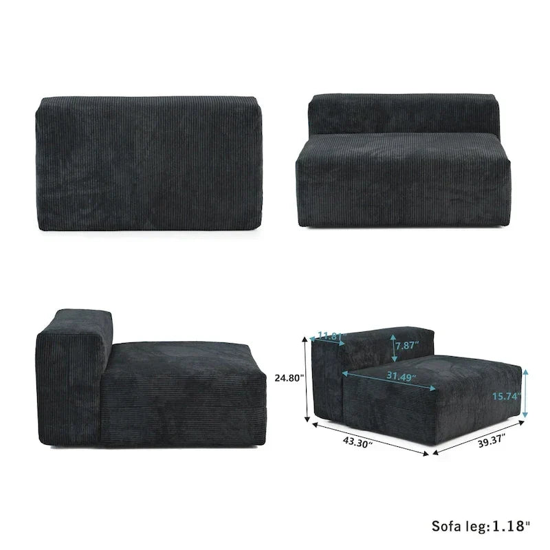Large Modular Sectional Sofa Corduroy Upholstery U-Shaped 4 Seater with 2 Ottoman and 5 Pillows