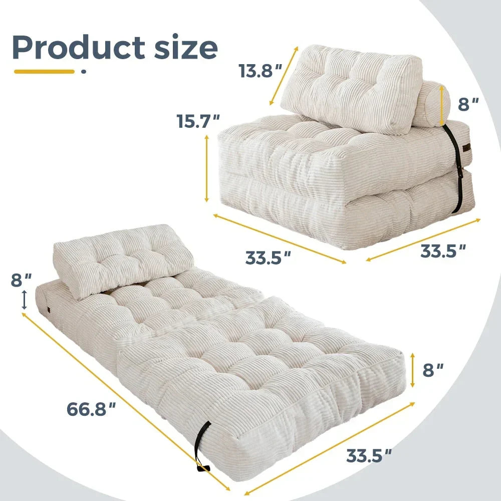 8 Corduroy Folding Couch Sofa Bed,Single