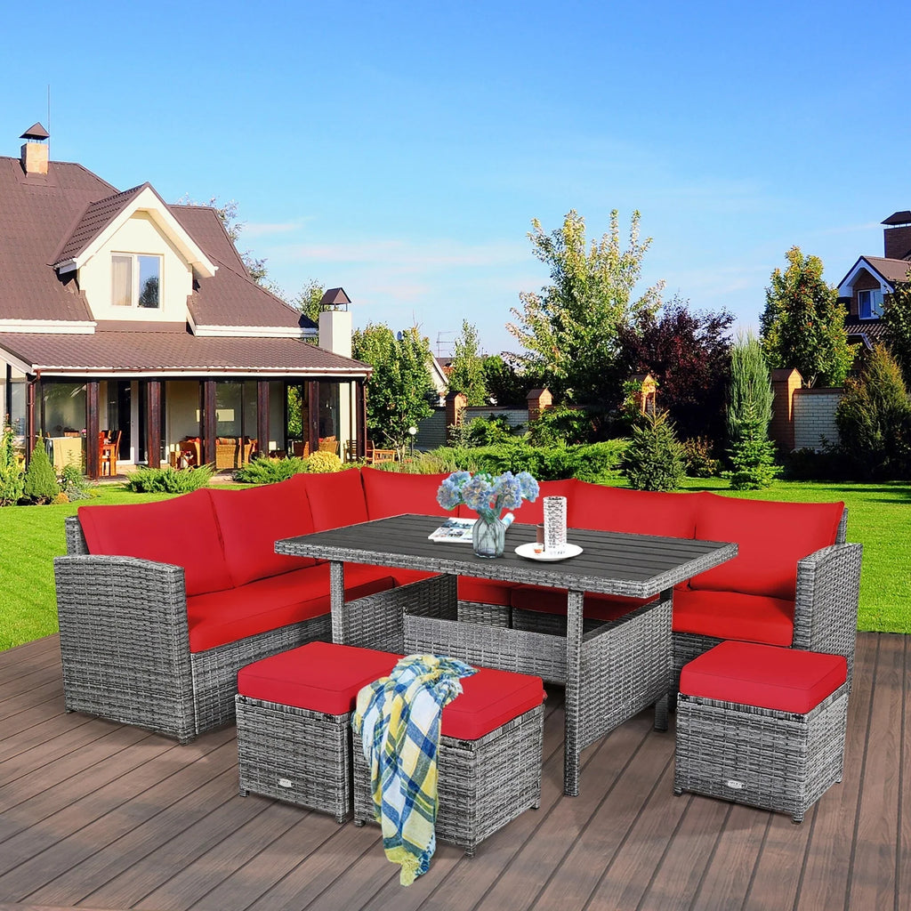 Costway 7 PCS Patio Rattan Dining Set Sectional Sofa Couch Ottoman - See Details