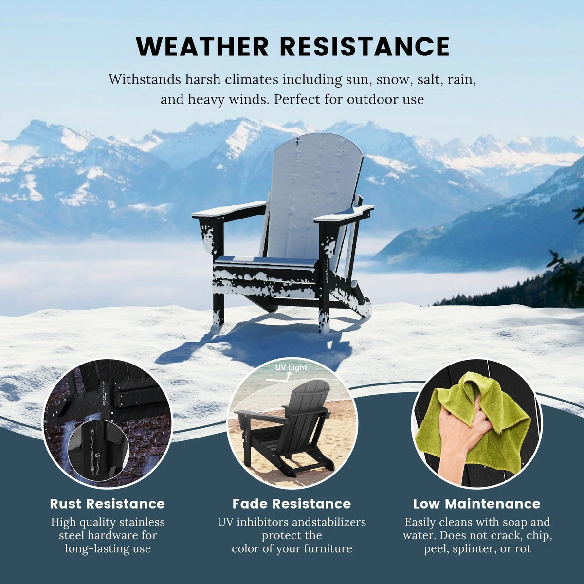 Polytrends Laguna Fade Resistant All Weather Outdoor Patio Folding Adirondack Chair