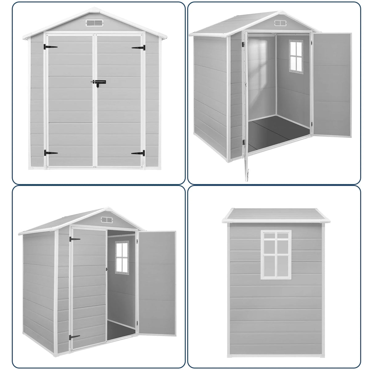 6 ft x 4 ft/6 ft x 8 ft/8 ft x 6 ft/8 ft x 10 ft All-Weather Resin Outdoor Plastic Storage Shed w/Floor, Spire Tool Shed