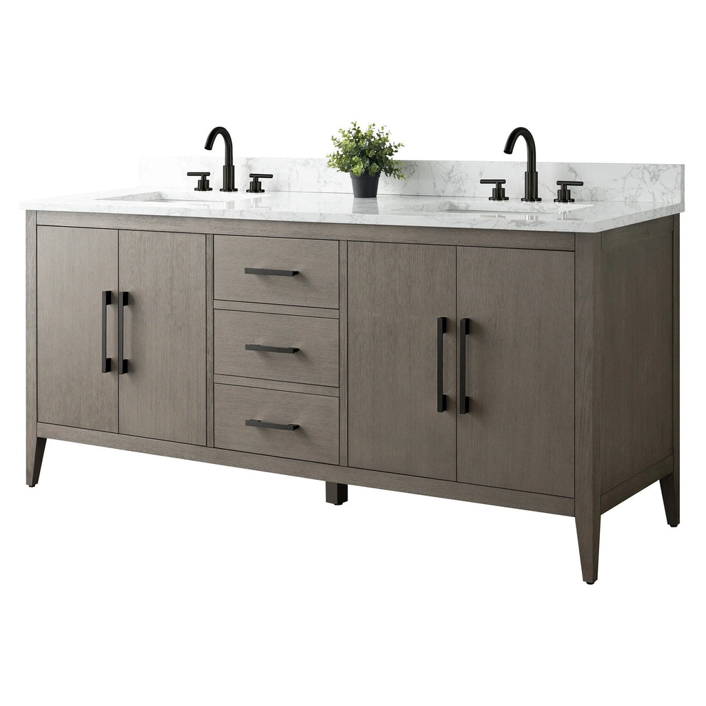 Vanity Art 72 Double Sink Bathroom Vanity Cabinet with Engineered Marble Top