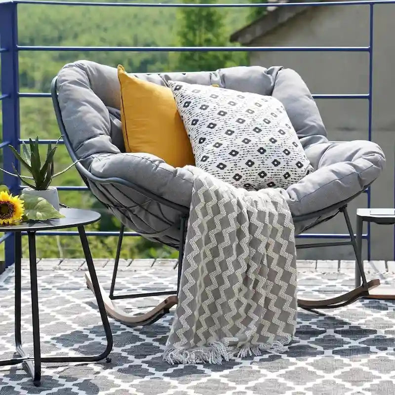 Giant Patio Rocking Chair, Indoor Outdoor Egg Freestyle Chair with Cushion Upholstered Modern Lounge Chair for, Garden, Backyard