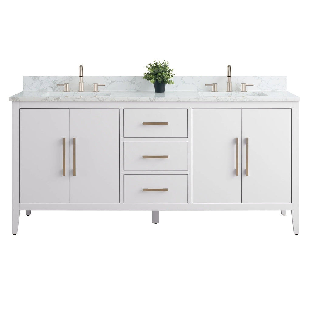 Vanity Art 72 Double Sink Bathroom Vanity Cabinet with Engineered Marble Top