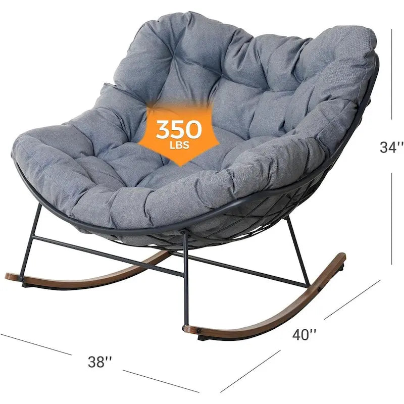 Giant Patio Rocking Chair, Indoor Outdoor Egg Freestyle Chair with Cushion Upholstered Modern Lounge Chair for, Garden, Backyard