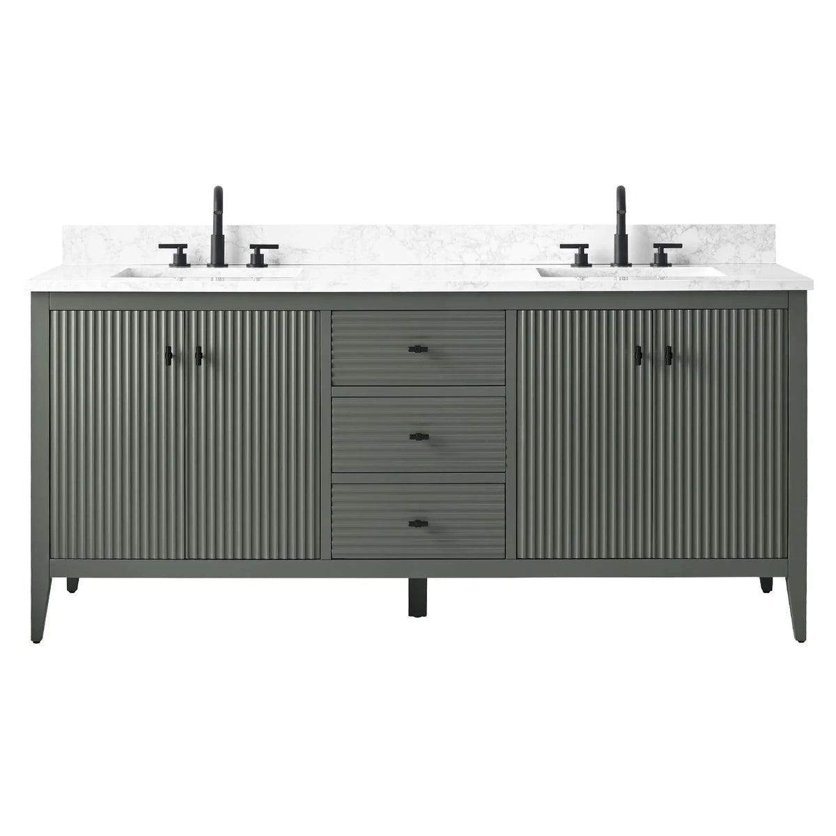 Vanity Art 72 Double Sink Bathroom Vanity Cabinet with Engineered Marble Top