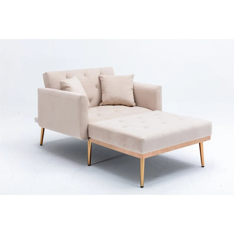 Velvet Upholstered Tufted Living Room Sleeper Sofa Chair With Rose Golden feet