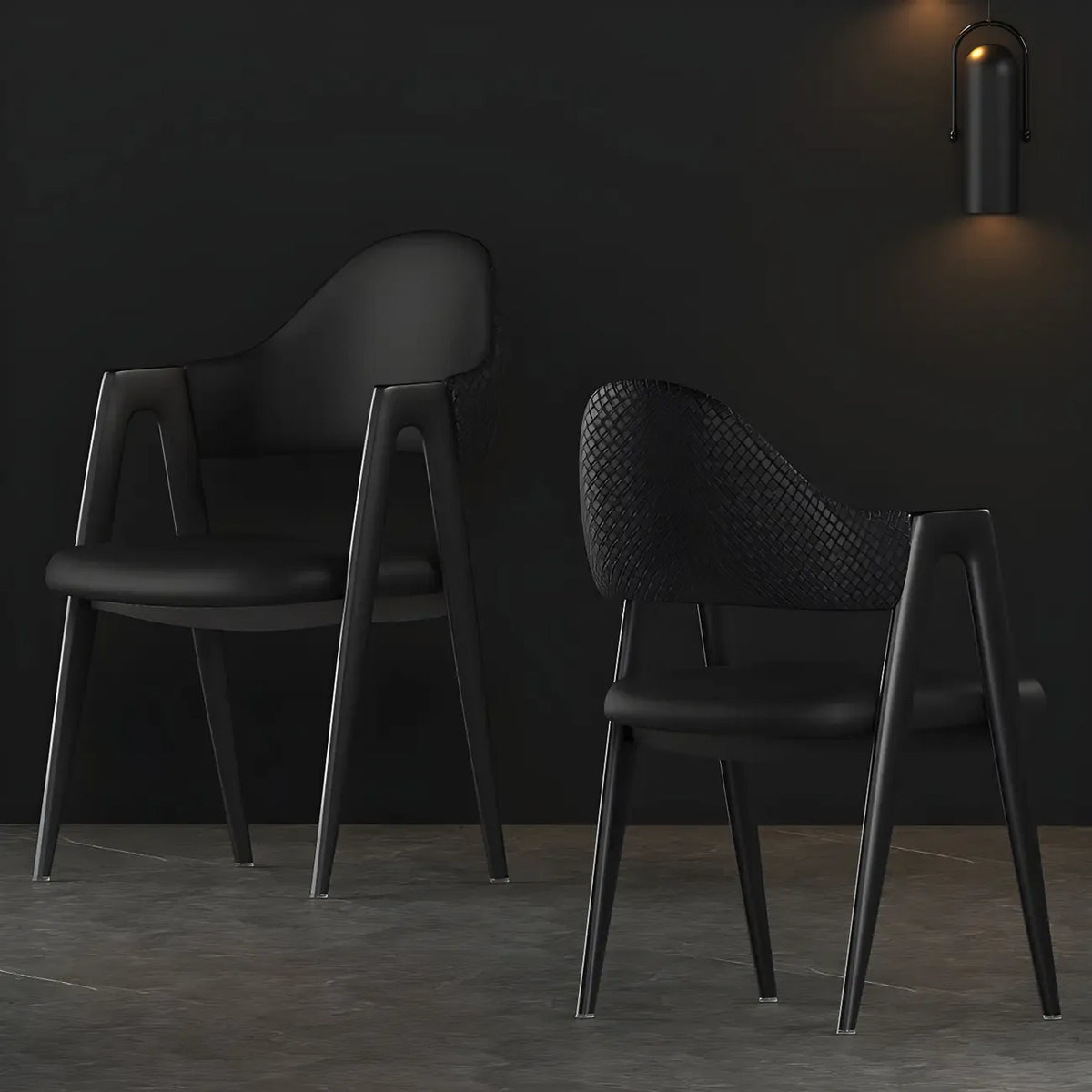 Modern Leather Curved Open Back Arm Dining Chair